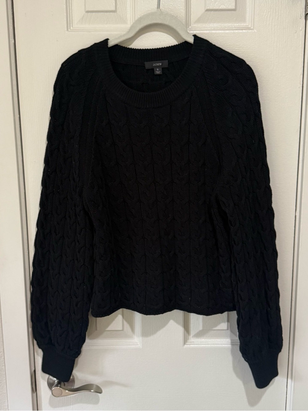 J. Crew Black Cable Crewneck Sweater